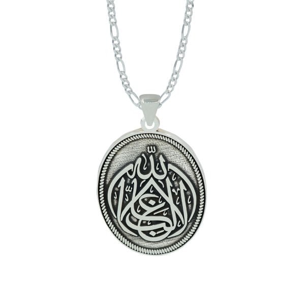 Gümüş La İlahe İllallah Yazılı Madalyon Kolye