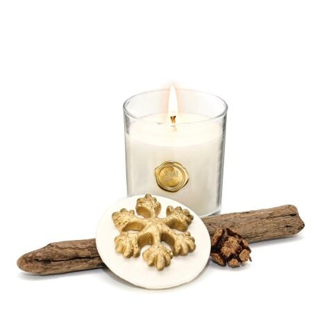 Yılbaşı Gold Kar Tanesi Seramik Taş Kapaklı  Apple&Cinnamon Vegan Mum