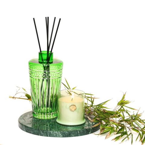 Yeşil Kristal Kesme Cam Şişe Oud Vanilya Oda Kokusu (23 cm)