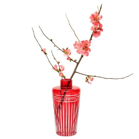 Kırmızı Kristal Kesme Cam Vazo (23 cm)