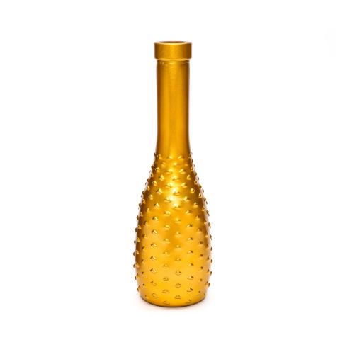Gold İnce Kabartmalı Cam Vazo (26 cm)