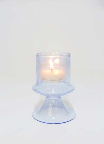 MİSSİ AYAKLI MAVİ CAM MUMLUK VE TEALIGHT SETİ