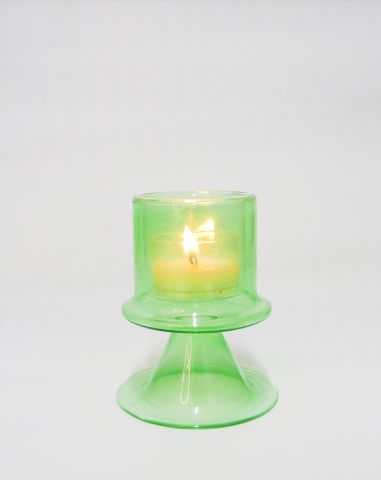 MİSSİ AYAKLI YEŞİL CAM MUMLUK VE TEALIGHT SETİ