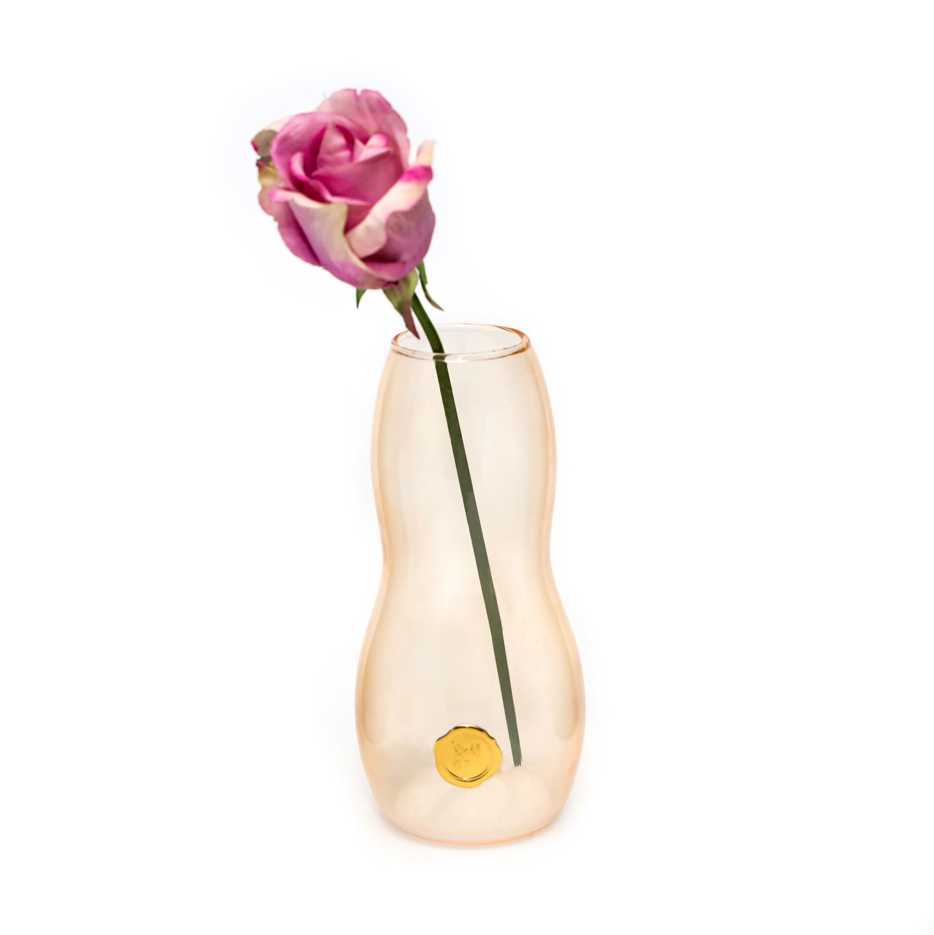 El yapımı Üfleme Boğumlu Amber Cam Vazo (17 cm)
