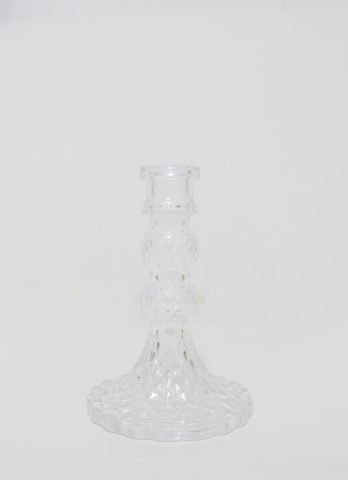 15 cm Rölyef Kabartmalı Kristal Cam Şamdan Mumluk ve Mum Seti