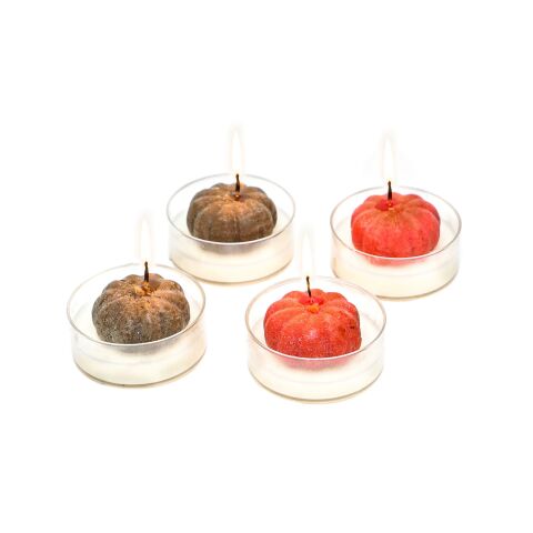 Balkabağı Kabartmalı  4 Adet maxi tealight mum seti