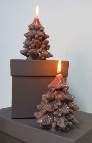 Dekoratif Gri Simli Çam Ağacı Mum(17 cm)