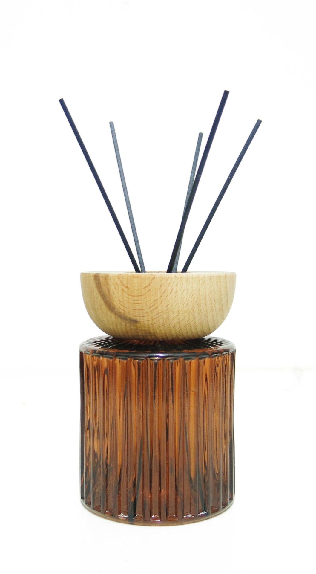 Hint Esintisi 200 ml Ahşap Boyunlu Kahverengi Çizgi Kabartmalı Şişe Amber Wood Oda Kokusu