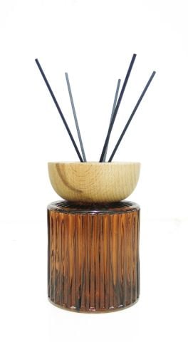 Hint Esintisi 200 ml Ahşap Boyunlu Kahverengi Çizgi Kabartmalı Şişe Amber Wood Oda Kokusu