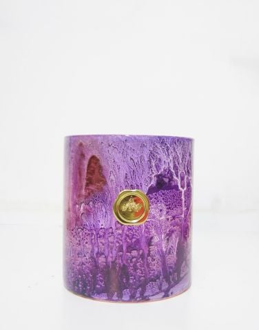 Mor Batik Desenli Cam Bardak Mumluk veTealight Seti