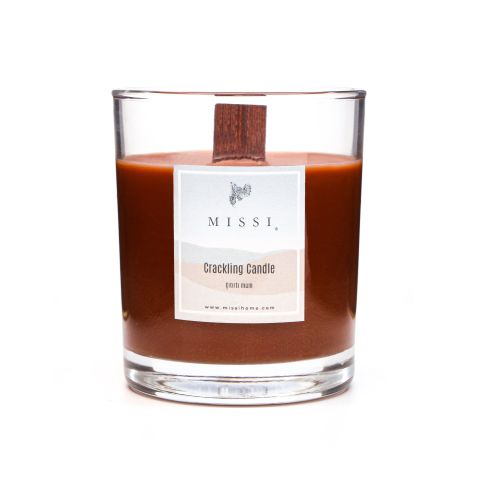 Ahşap Fitilli Dark Amber Kokulu Kahverengi Çıtırtılı Vegan Mum(Crackling)