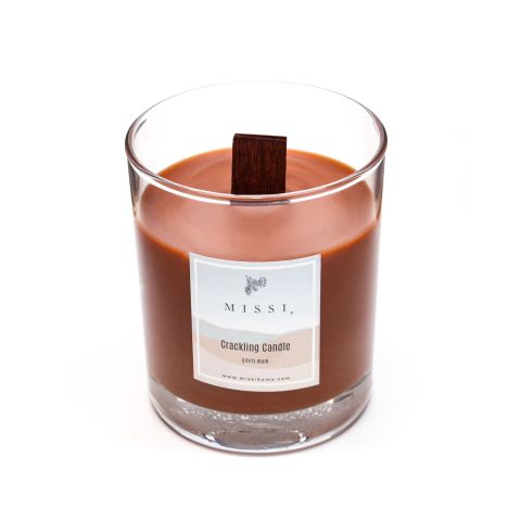 Ahşap Fitilli Dark Amber Kokulu Kahverengi Çıtırtılı Vegan Mum(Crackling)