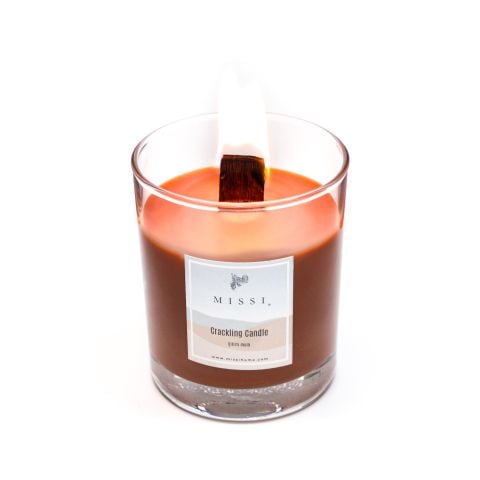 Ahşap Fitilli Dark Amber Kokulu Kahverengi Çıtırtılı Vegan Mum(Crackling)
