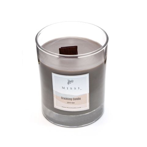 Ahşap Fitilli Patchouli Kokulu Gri Craklıng Vegan Mum (Çıtırtılı)