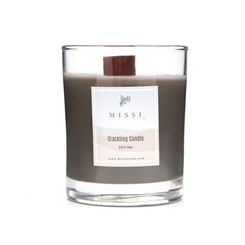 Ahşap Fitilli Patchouli Kokulu Gri Craklıng Vegan Mum (Çıtırtılı)