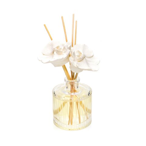 200 ml Kristal Cam Şişe Orkide Taşlı Bambu Çubuklu Vanilya Sandal Oda Kokusu