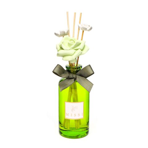 180 ml Yeşil Cam Şişe Çiçek Seramik Taş Bambu Çubuklu Geceyarısı Çiçeği Oda Kokusu