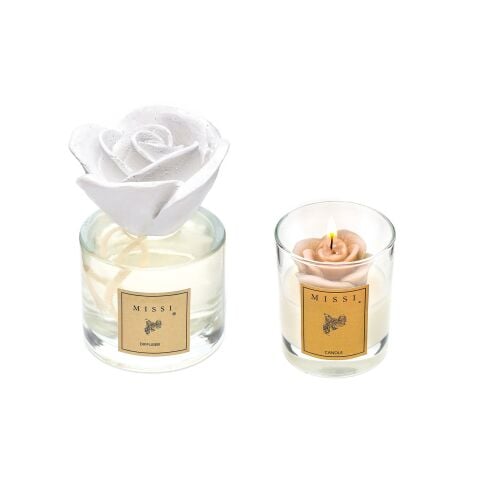 100 ml Gri Gül Seramik Taşlı Black Vanilya Oda Kokusu Ve Vegan Mum Seti