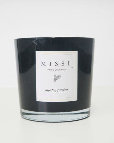 Large Siyah Parlak Cam Ahşap Fitilli Mystic Garden Kokulu Vegan Mum