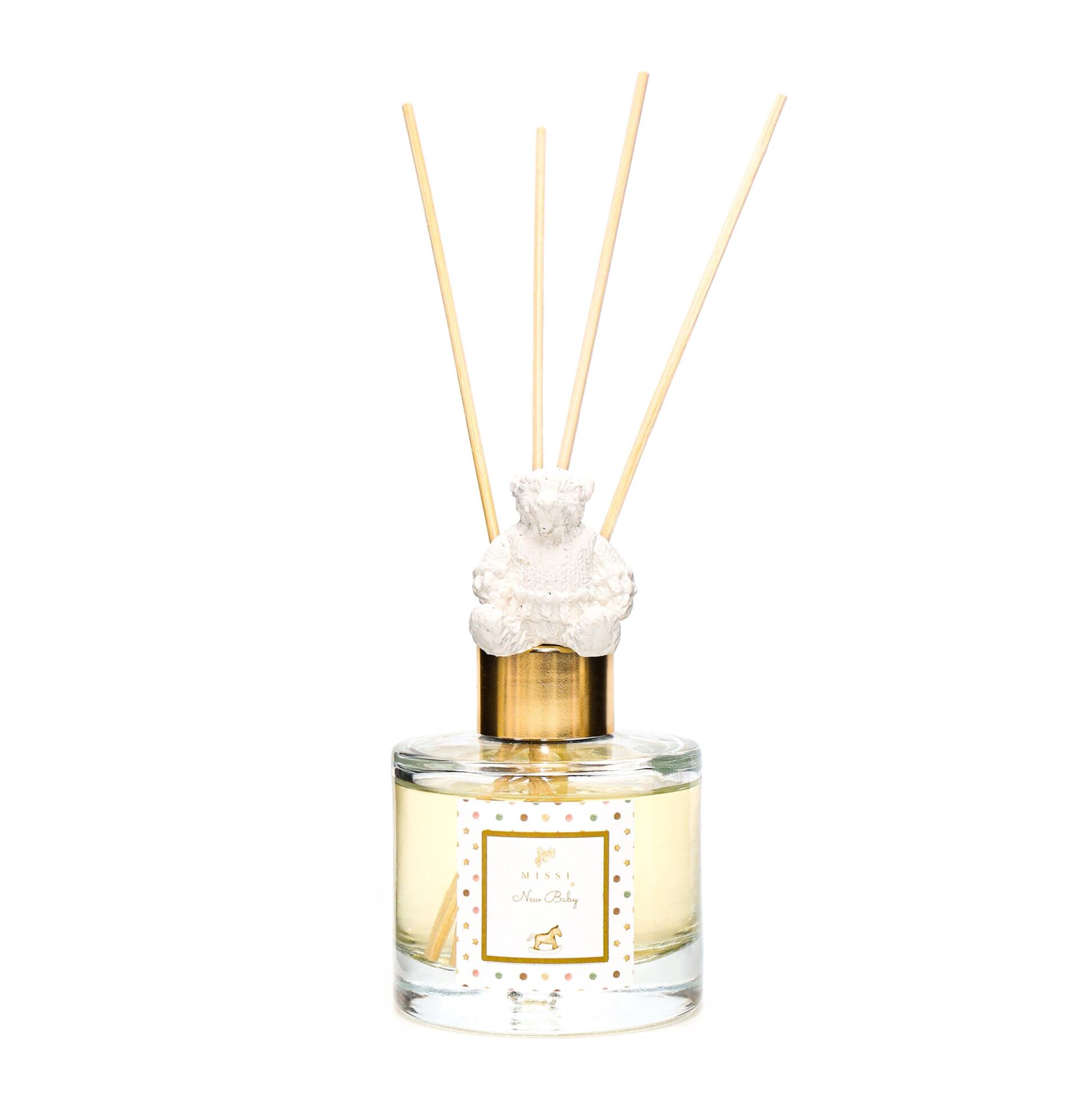 100 ml Ekru Ayıcık Seramik Taş Bambu Çubuklu Missi Baby Oda Kokusu