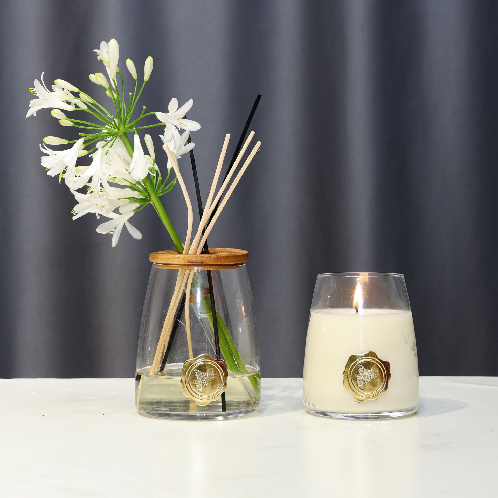 İncir-Nar Kokulu Aromatik Doğa Üçlüsü Set (Oda Kokusu-Vegan Mum-Vazo)