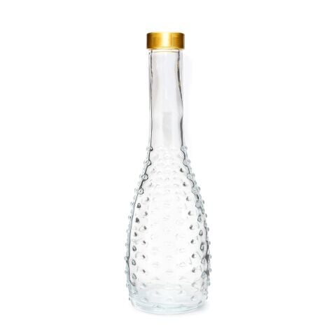 Gold Boyunlu Şeffaf Kabartmalı Ince Cam Vazo (26 CM)