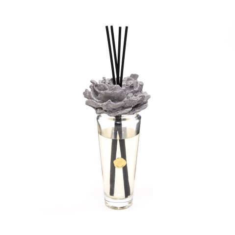 400 ml Konik Cam Şişe Seramik Taş Dekorlu Bambu Çubuklu Black Orchid Oda Kokusu