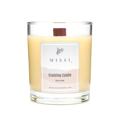 Ahşap Fitilli Oud Vanilya Kokulu Ekru Çıtırtılı Vegan Mum (Crackling)