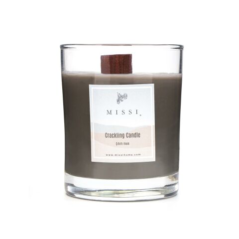 Ahşap Fitilli Black Orchid Kokulu Gri Çıtırtılı Vegan Mum (Crackling)