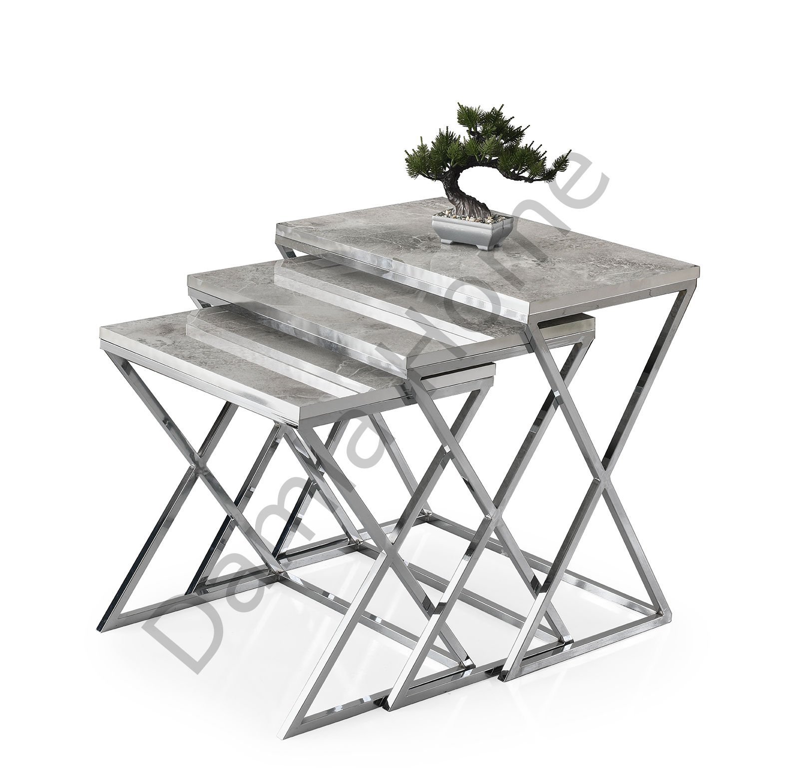 Çapraz Zigon Sehpa - Gümüş/Rambla High-Gloss