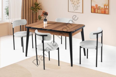 Yakamoz Masa Sandalye Takımı - HighGloss Ceviz/Siyah