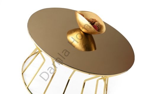 Kum Saati Orta Sehpa - Gold/Bronz Ayna