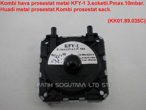 Kombi hava prosestat metal KFY-1  3.soketli (P.0.90mbar) Pmax.10mbar ( KK01.96.500 )huadi metal prosestat.kombi prosestat saçlı kombi yedek parça . boiler spare parts . Ferroli kombi hava prosestat