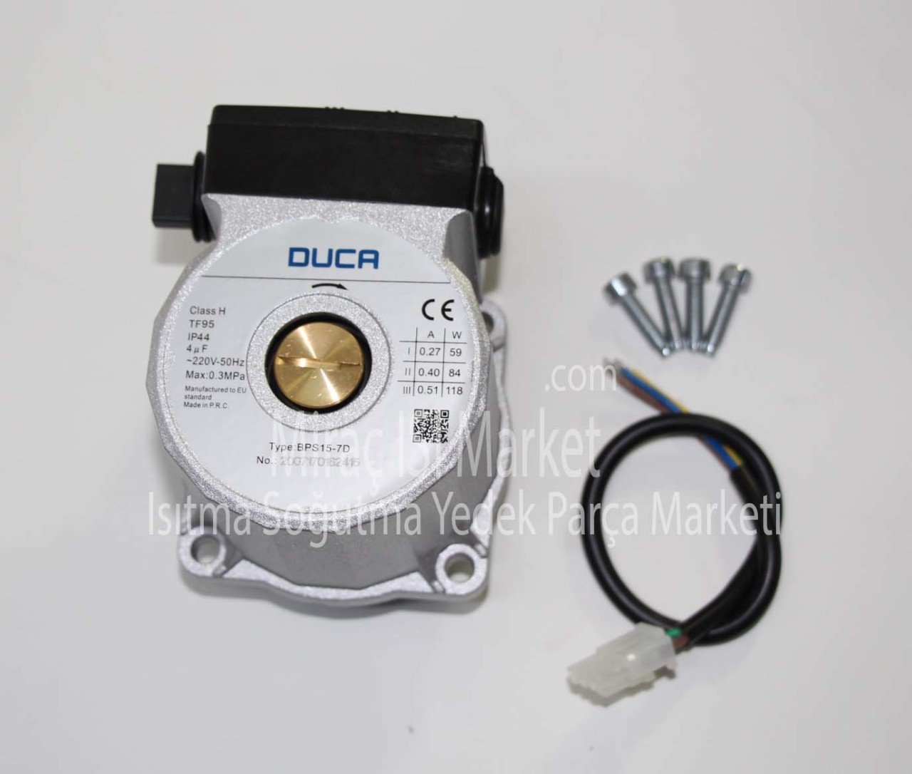 118 Watt . Duca sirkülasyon pompa motoru . Wilo ya uyumlu muadil bir ürün ( KK01.98.339 ) Duca BPS15-7D - DAR Çarklı Sağa Dönüşlü .