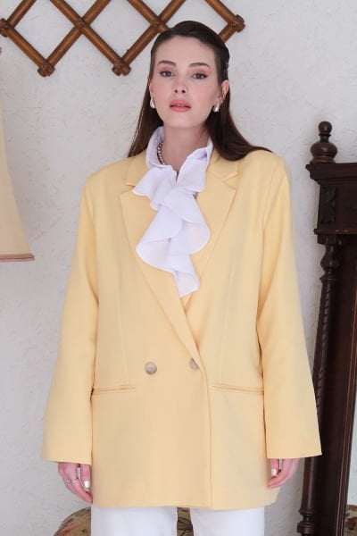Soft Sarı Krep Blazer Ceket