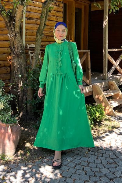 Yeşil Müslin Elbise