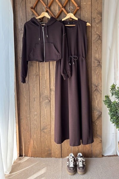 Acı Kahve 2 İplik Elbise & Hırka Takım