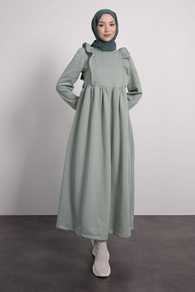 Frill Detailed Hijab Dress Water Green