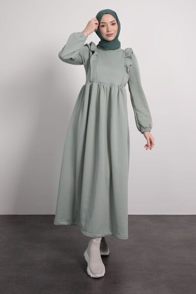 Frill Detailed Hijab Dress Water Green