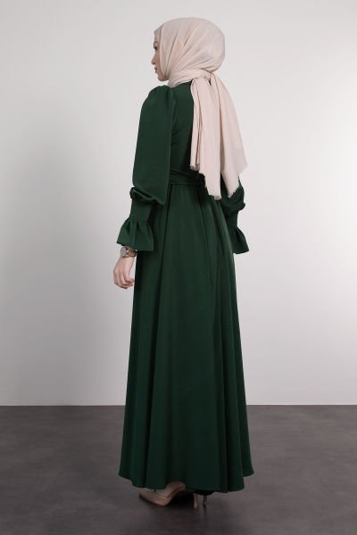 فستان حجاب بحزام مفصل زمرد