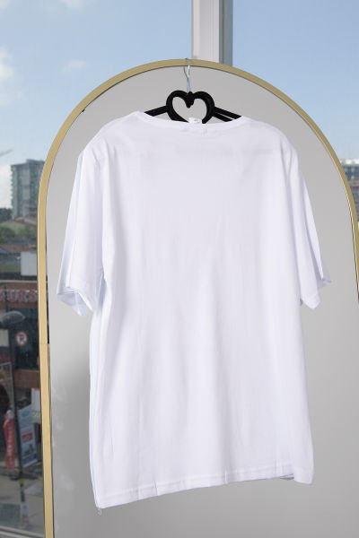Desenli Baskılı T shirt Beyaz
