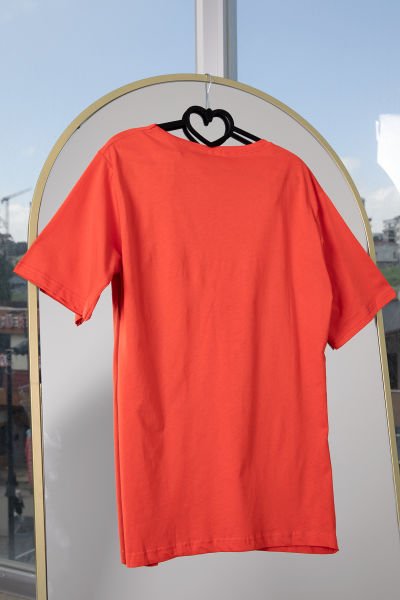 Desenli Baskılı T shirt Turuncu