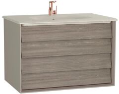 Vitra Frame Lavabo Dolabı Çift Çekmeceli 80 cm Mat Bej Etajerli Lavabolu, Mat Soft Bej