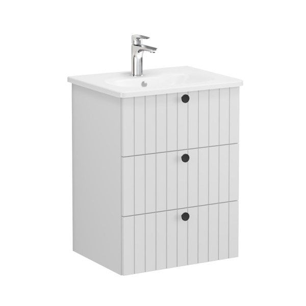 Vitra Root Groove 69479 Lavabo Dolabı, Üç Çekmeceli, 60 Cm, Mat Açık Gri, Yuvarlak Lavabolu