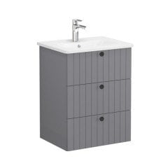 Vitra Root Groove 69480 Lavabo Dolabı, Üç Çekmeceli, 60 Cm, Mat Gri, Yuvarlak Lavabolu