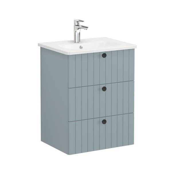 Vitra Root Groove 69481 Lavabo Dolabı, Üç Çekmeceli, 60 Cm, Mat Fiyord Yeşili, Yuvarlak Lavabolu