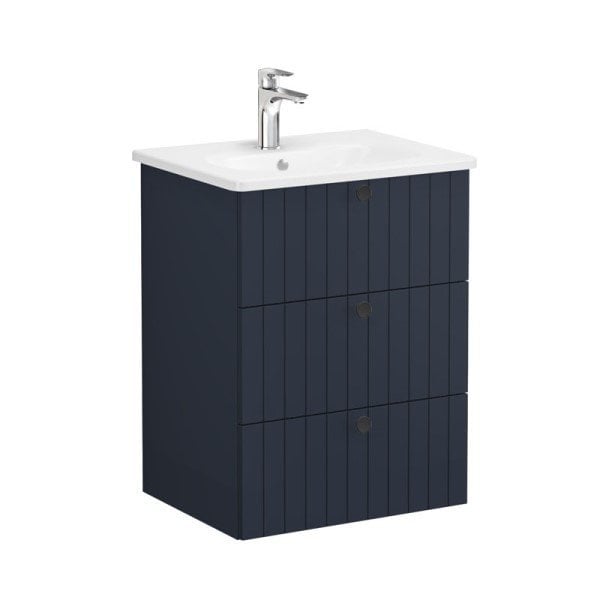 Vitra Root Groove 69483 Lavabo Dolabı, Üç Çekmeceli, 60 Cm, Mat Lacivert, Yuvarlak Lavabolu