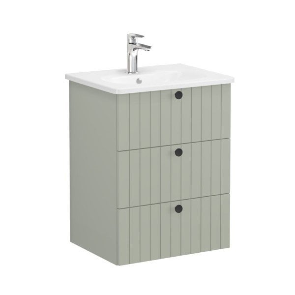 Vitra Root Groove 69484 Lavabo Dolabı, Üç Çekmeceli, 60 Cm, Mat Retro Yeşil, Yuvarlak Lavabolu