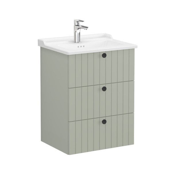 Vitra Root Groove 69491 Lavabo Dolabı, Üç Çekmeceli, 60 Cm, Mat Retro Yeşil, Klasik Lavabolu