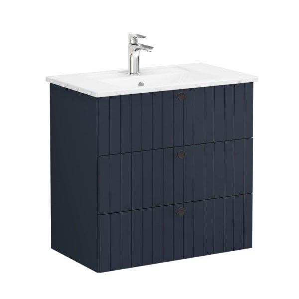 Vitra Root Groove 69497 Lavabo Dolabı, Üç Çekmeceli, 80 Cm, Mat Lacivert, Köşeli Lavabolu